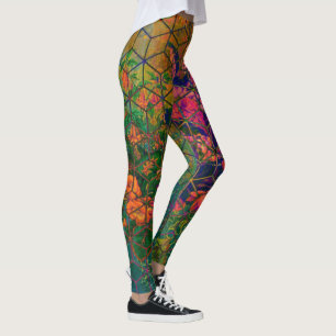 Vintage Grönt Safari Tropical Jungle Wildlife Lej Leggings