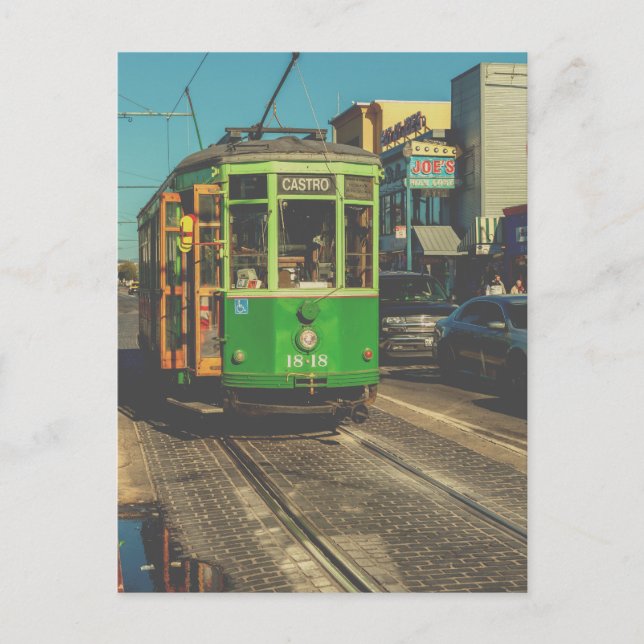 Vintage Grönt San Francisco Streetcar Vykort (Framsida)