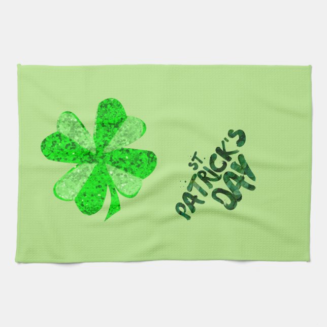 Vintage Grönt sequin shamrock St patrick's day Kökshandduk (Horisontell)
