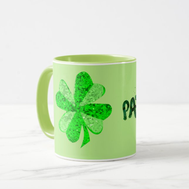 Vintage Grönt sequin shamrock St patrick's day Mugg (Framsida vänster)