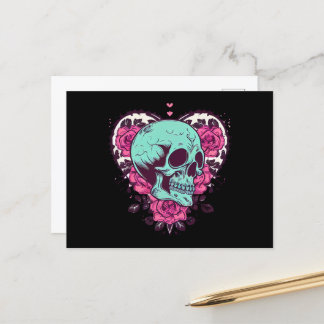 Vintage Grönt Skull & Ro Heart Vykort