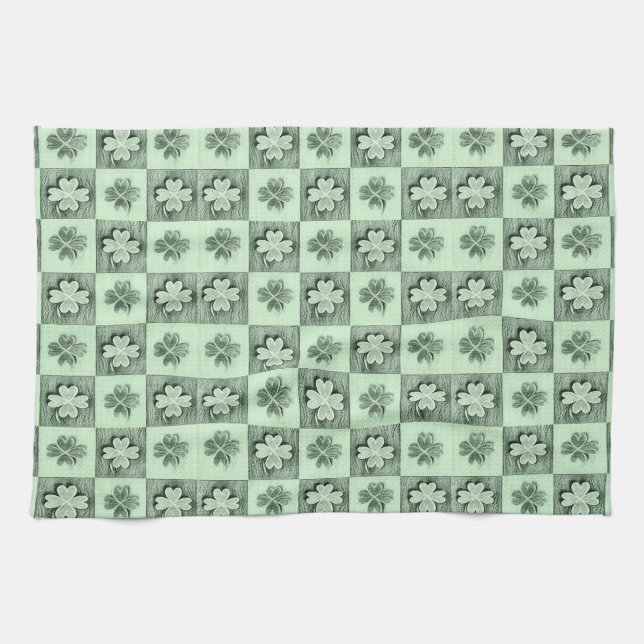Vintage Grönt St Patrick retro shamrock mönster Kökshandduk (Horisontell)