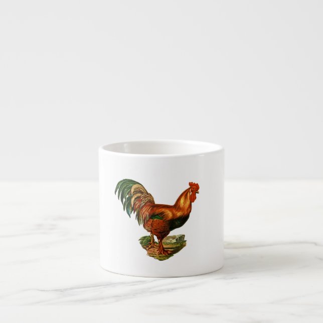 Vintage Grönt Svan Feathers Tupp Cockerel Espressomugg (Framsidan)