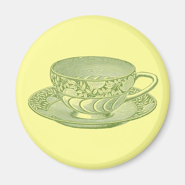 Vintage Grönt Tea Kopp Magnet (Framsidan)