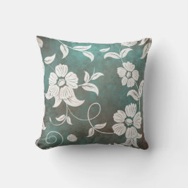 Vintage Grönt Teal Cream Flowers Kudde