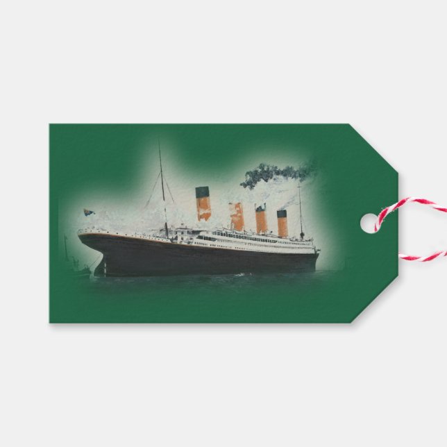 Vintage Grönt Titanic-Frakt - jul Presentetikett (Framsidan (Horizontal))