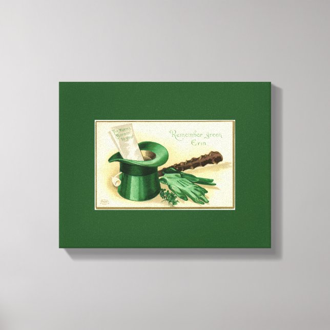 Vintage Grönt Top hat Handskar Pipe Shamrock Canvastryck (Framsida)