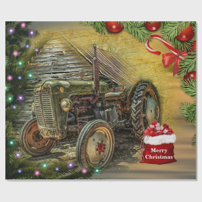 Vintage Grönt Tractor jul Presentpapper (Platt)