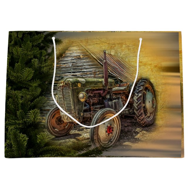Vintage Grönt Tractor Rustic Old Barn (Framsidan)