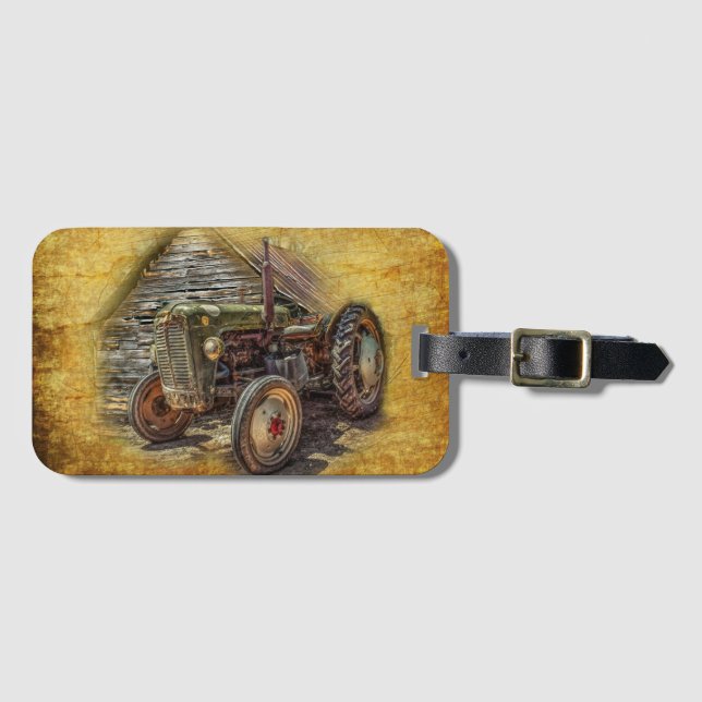 Vintage Grönt Tractor Rustic Old Barn Bagagebricka (Framsida horisontal)