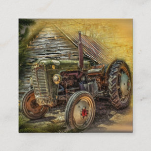 Vintage Grönt Tractor Rustic Old Barn Fyrkantigt Visitkort