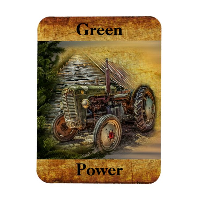 Vintage Grönt Tractor Rustic Old Barn Magnet (Vertikal)