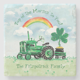 Vintage Grönt Tractor Shamrock Add Family Namn Stenunderlägg