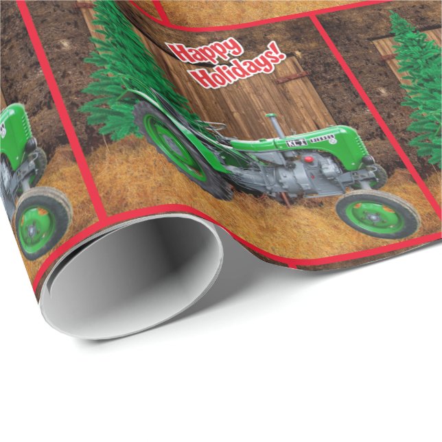 Vintage Grönt Traktor före jul Presentpapper (Rullad Hörn)