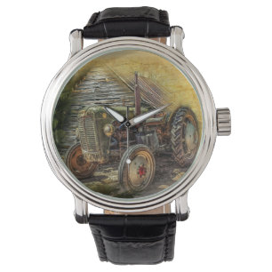 Vintage Grönt Traktor Rustic Old Barn Armbandsur