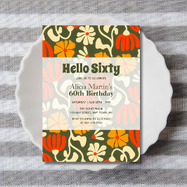 Vintage Groovy Blomma Hej Sextio 60-årsdag Inbjudningar