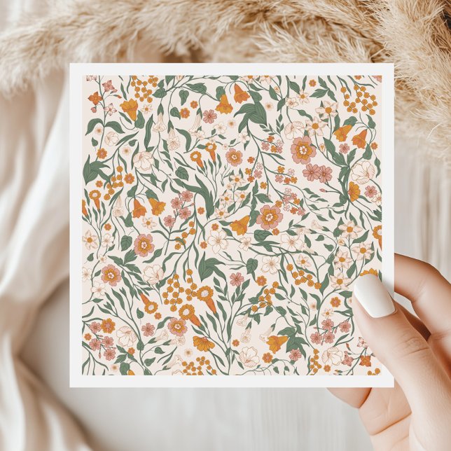 Vintage Groovy Boho Blommig Bröllopsfest Pappersservett (Skapare uppladdad)