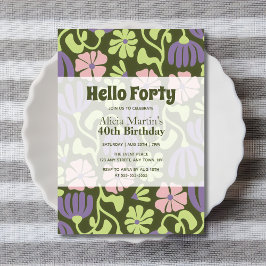 Vintage Groovy Flower Hej 40:e födelsedagen Inbjudningar