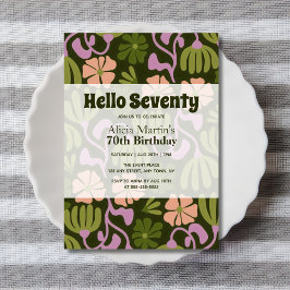 Vintage Groovy Flower Hej 70:e födelsedagen Inbjudningar
