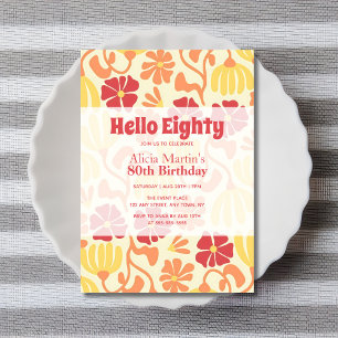 Vintage Groovy Flower Hej 80:e födelsedagen Inbjudningar