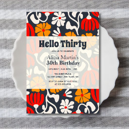 Vintage Groovy Flower Hej Trettio Fjällfåglar Inbjudningar