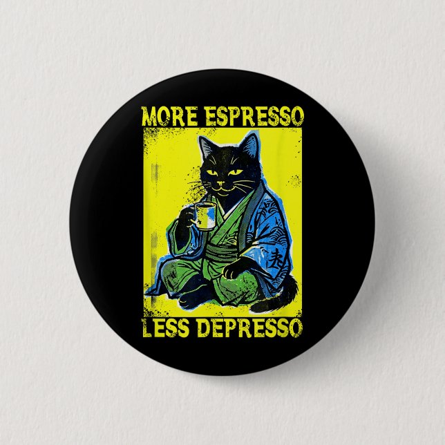 Vintage Groovy Katt Kaffe Mer Espresso Mindre Knapp (Framsida)