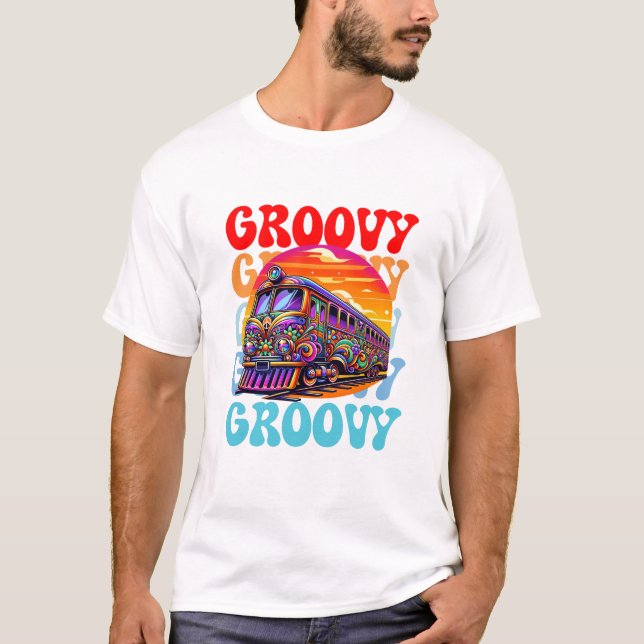 vintage Groovy tåg T Shirt (Framsida)