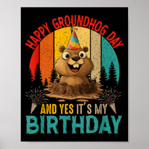 Vintage Groundhog Day Och Min Födelsedag Gnagare J Poster