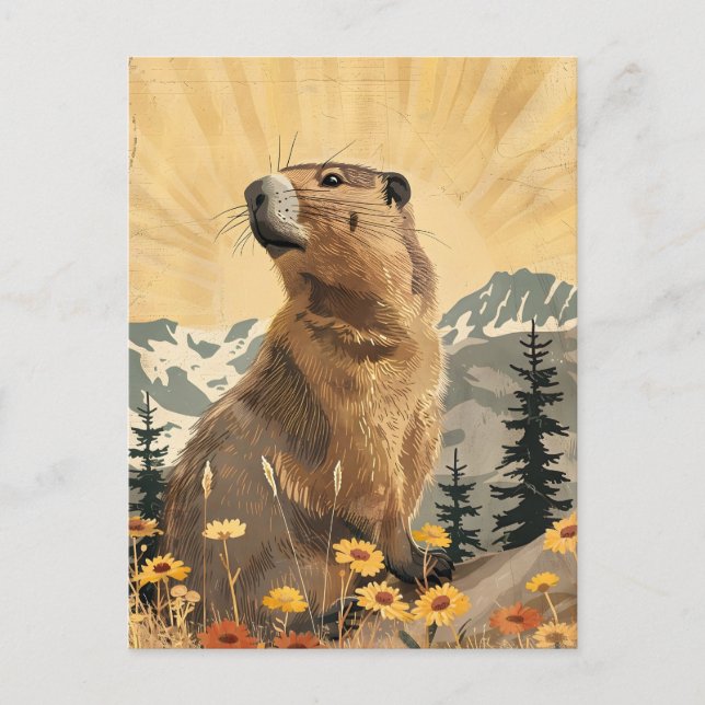 Vintage Groundhog Vykort (Framsida)