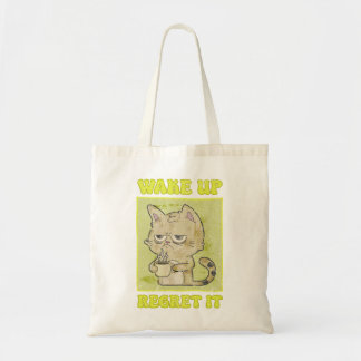 Vintage Grumpy Cat Illustration Wake Up Regret It Tygkasse