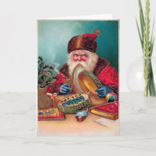 Vintage Grumpy Smoking Santa Helgdag Card Helgkort