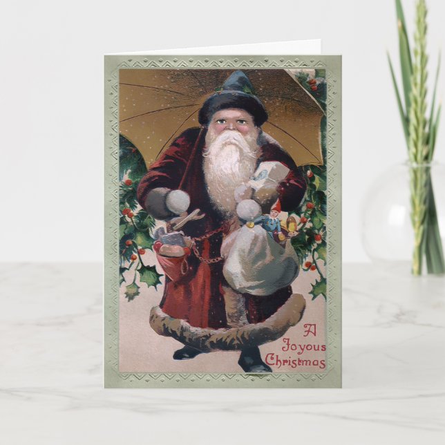 Vintage Grumpy Umbrella Santa Helgdag Card Helgkort (Framsida)