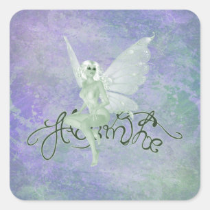 Vintage Grunge Absinthe Grönt Fairy Fyrkantigt Klistermärke