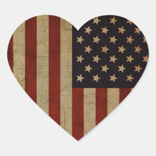 Vintage Grunge American Flagga Hjärtformat Klistermärke