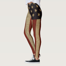Vintage Grunge American Flagga Leggings