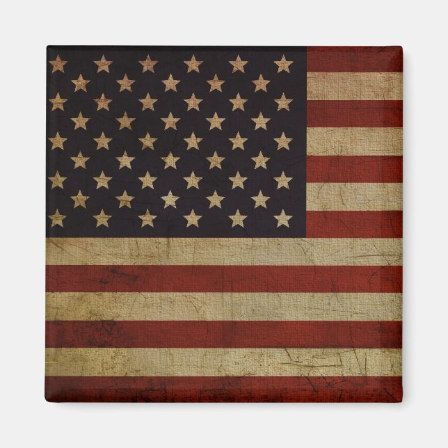 Vintage Grunge American Flagga Magnet (Framsidan)