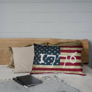 Vintage Grunge amerikansk flagga 1776 Lumbarkudde