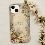 Vintage Grunge Artisan Botanical Monogram<br><div class="desc">Konstnärligt vintage stil scarlet,  vitt och dammigt blåa blommor med sage och brunt löv på ett plågat,  konstgjort parfym med valfri text fält för ditt namn eller monogram.</div>