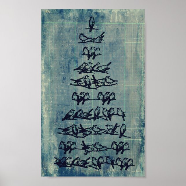 Vintage Grunge Bird Träd Poster (Framsidan)