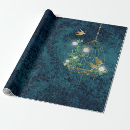 Vintage Grunge Damask Fågelbur Presentpapper