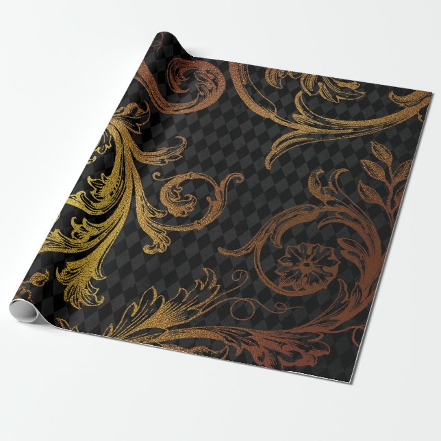 Vintage Grunge Damast Presentpapper (Utrullad)