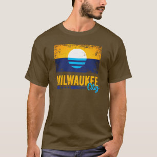 Vintage Grunge Flagga Milwaukee City Wisconsin T Shirt