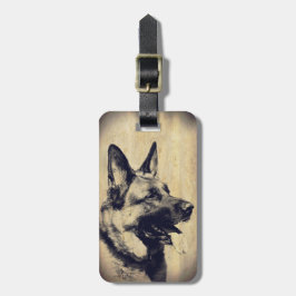 Vintage Grunge German Shepherd Hund Head Bagagebricka