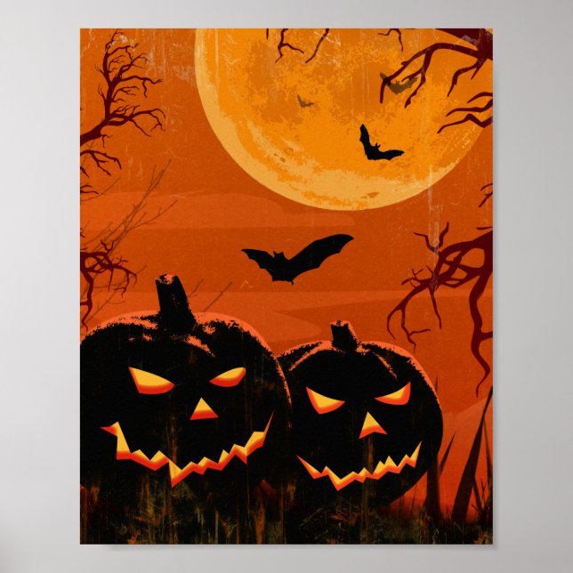 Vintage Grunge Halloween Black Spooky Lanterns Poster (Framsidan)