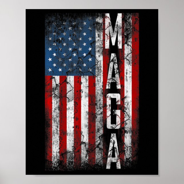 Vintage Grunge MAGA American Flagga Älskare Roligt Poster (Framsidan)