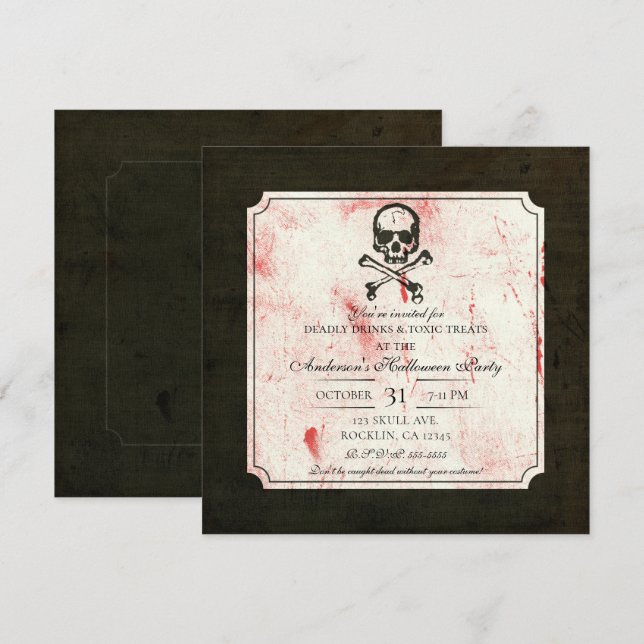 Vintage Grunge Skull Crossbone Bloody Halloween Inbjudningar (Fram/baksida)