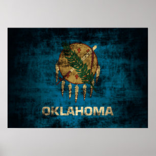 Vintage Grunge Statlig flagga i Oklahoma Poster