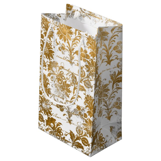 Vintage Grunge White Guld Damask Blommönster (Baksidan Vinklad)
