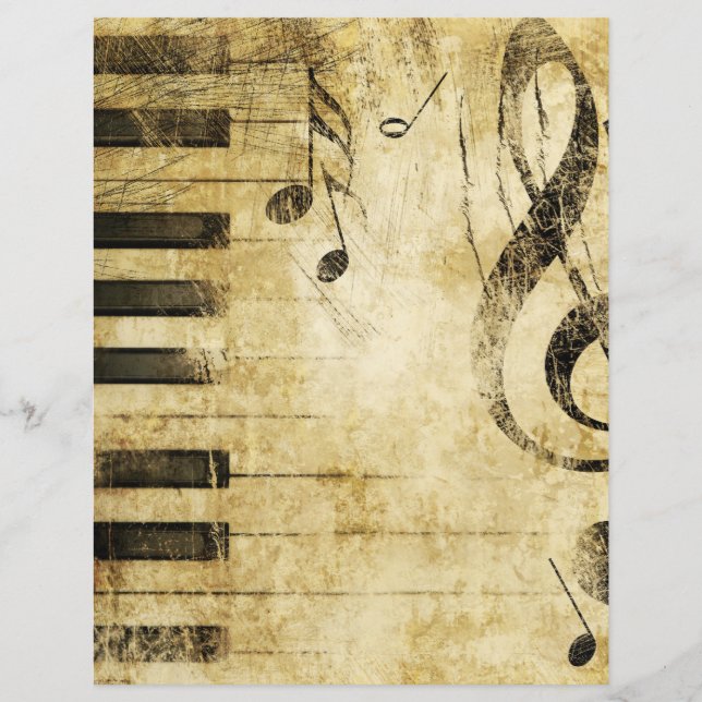 Vintage Grungy Musik noter Scrapbook Papper (Framsida)