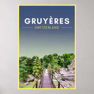 Vintage Gruyeres Schweiz Travel Poster
